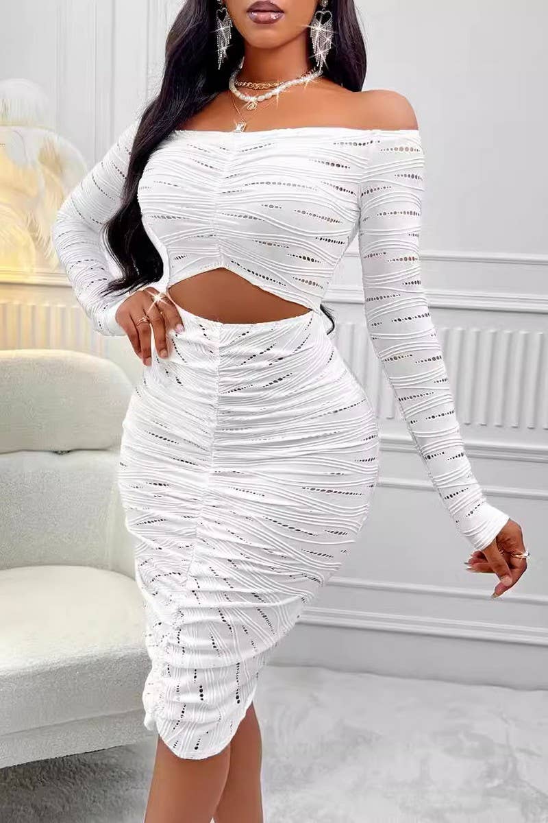 CWDSD7107_SEXY ONE-SHOULDER LONG-SLEEVED HOLLOW DRESS