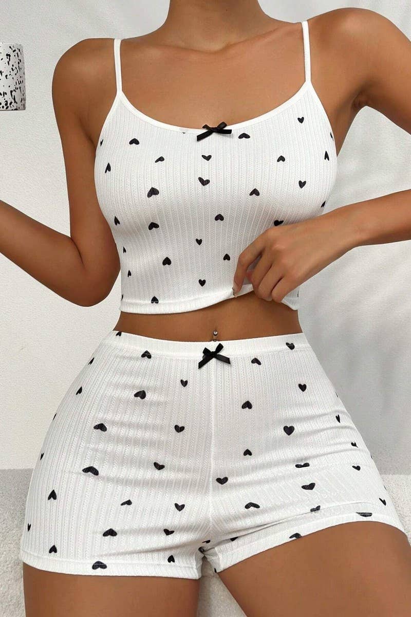 CWSPJ00495_HEART PRINT BOW TIE CAMI PAJAMA SET