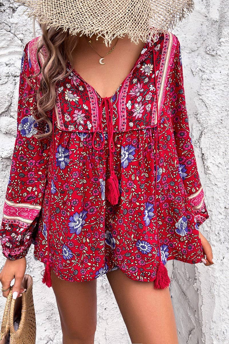 CWTTL2065_SPRING AND SUMMER V-NECK CONTRAST LOOSE SHIRT