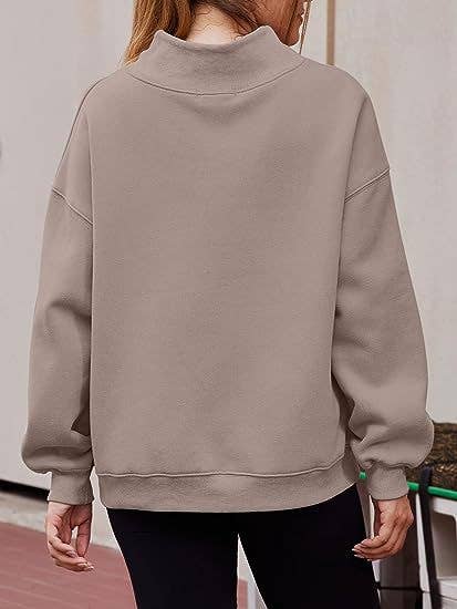 Casual half-high neck fleece hoodie with slit neckline