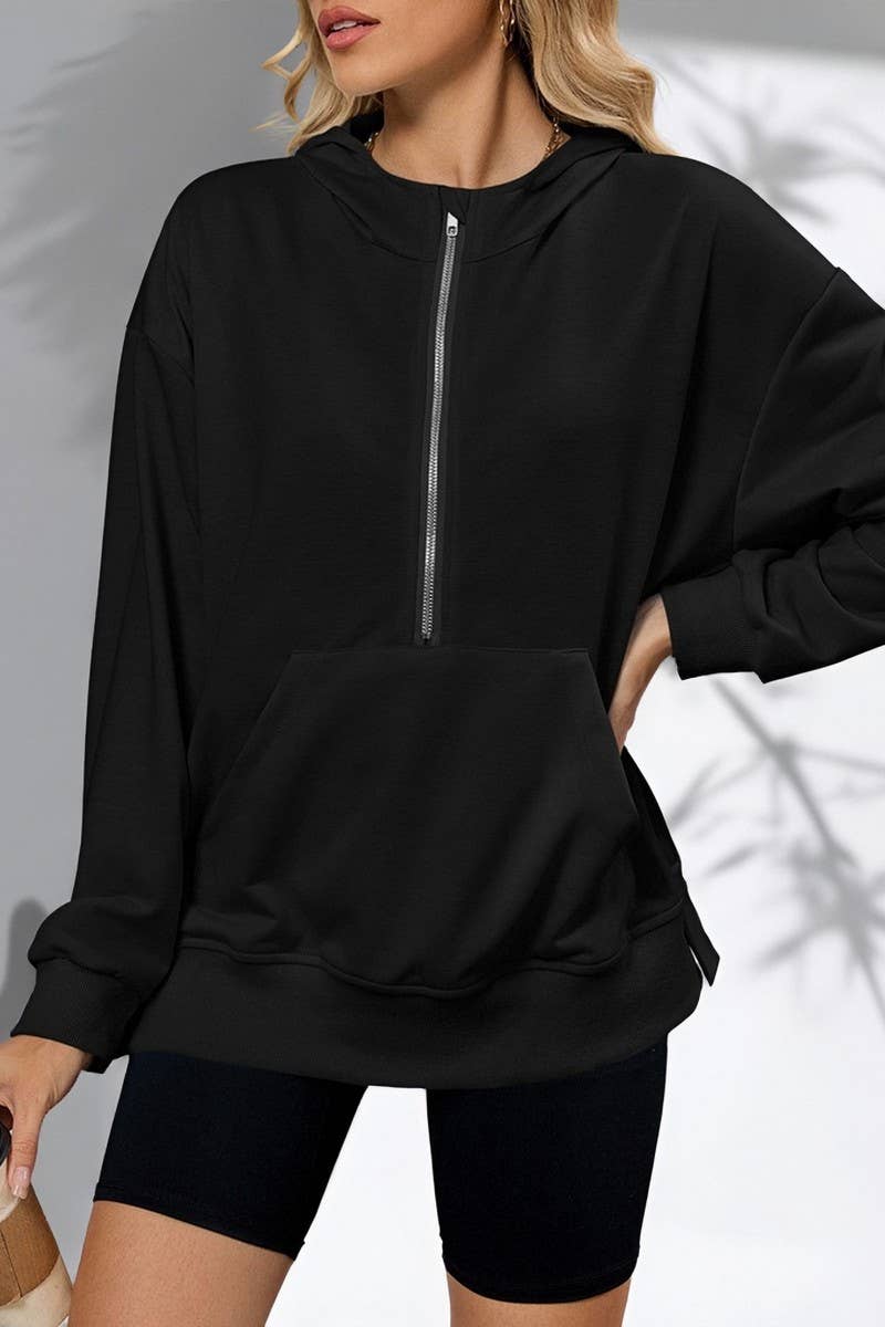 CWOHOL00664_SOLID LOOSE FIT ZIP UP HOODED SWEATSHIRT