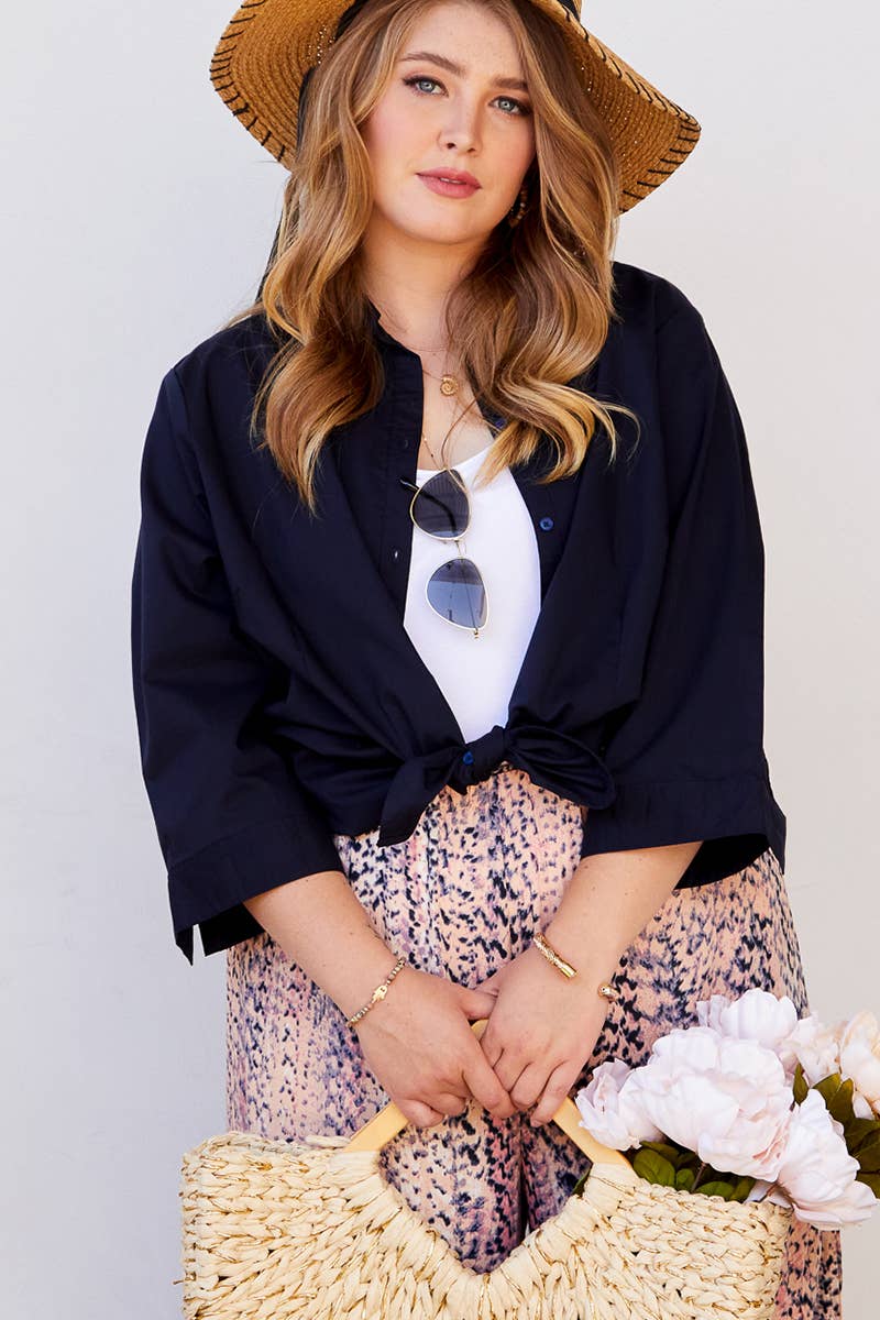 CWTSTL709_3/4 Sleeve Button Down Collar Shirt Blouse