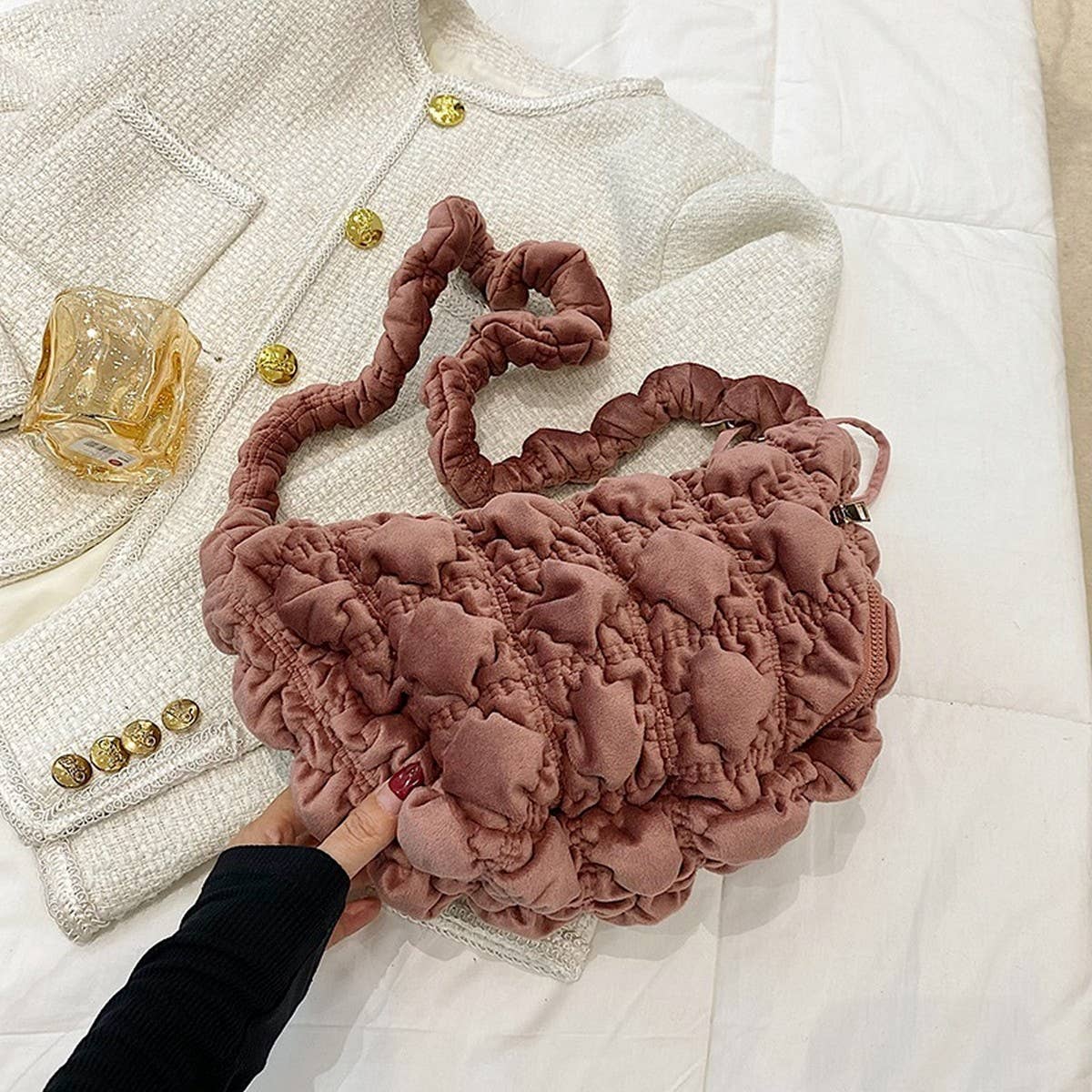 Velvet Puffy Cloud Shoulder Crossbody Bag_CUAB00491
