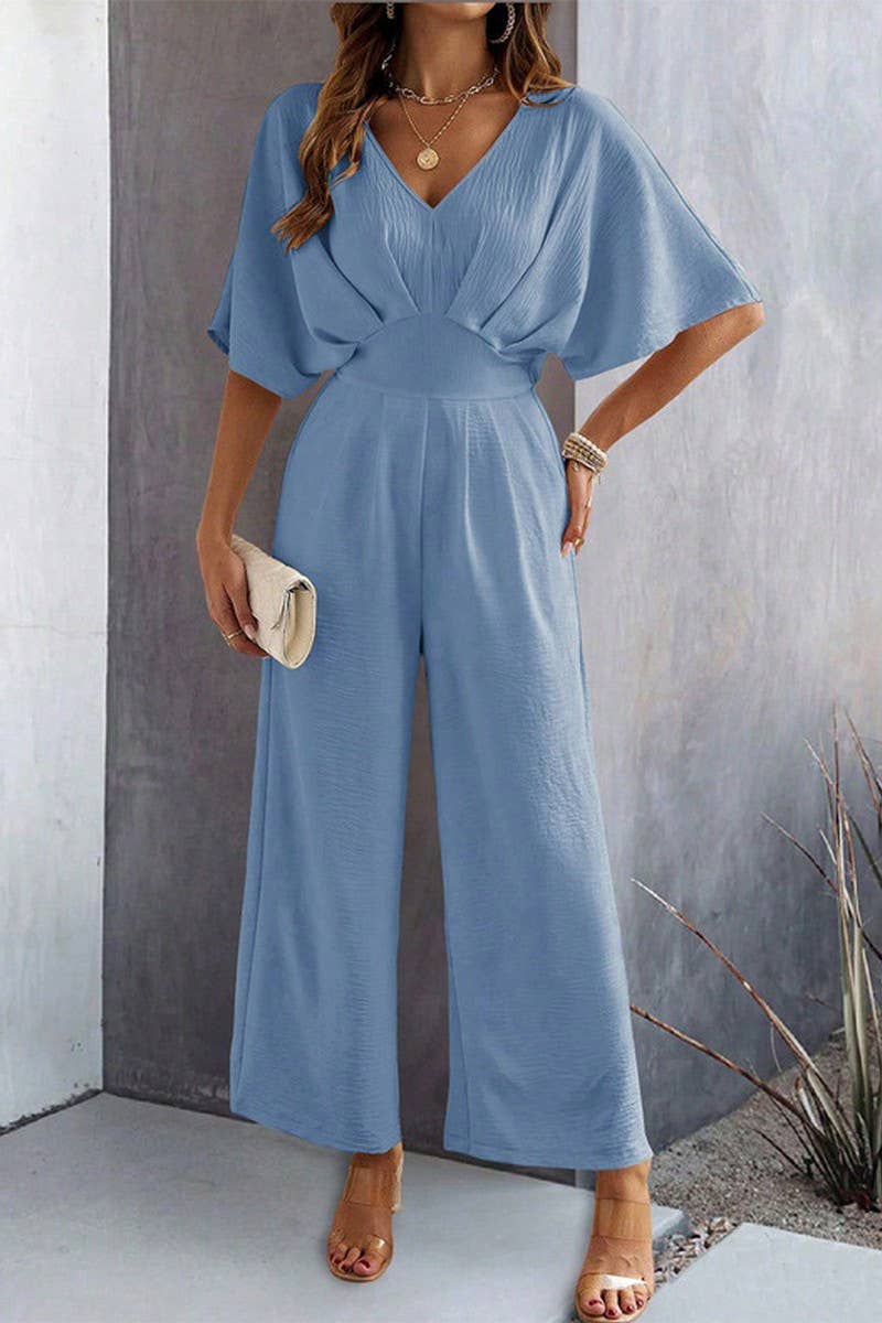 CWSBSS0071_SOLID COLOR TEMPERAMENT CASUAL WIDE-LEG JUMPSUIT