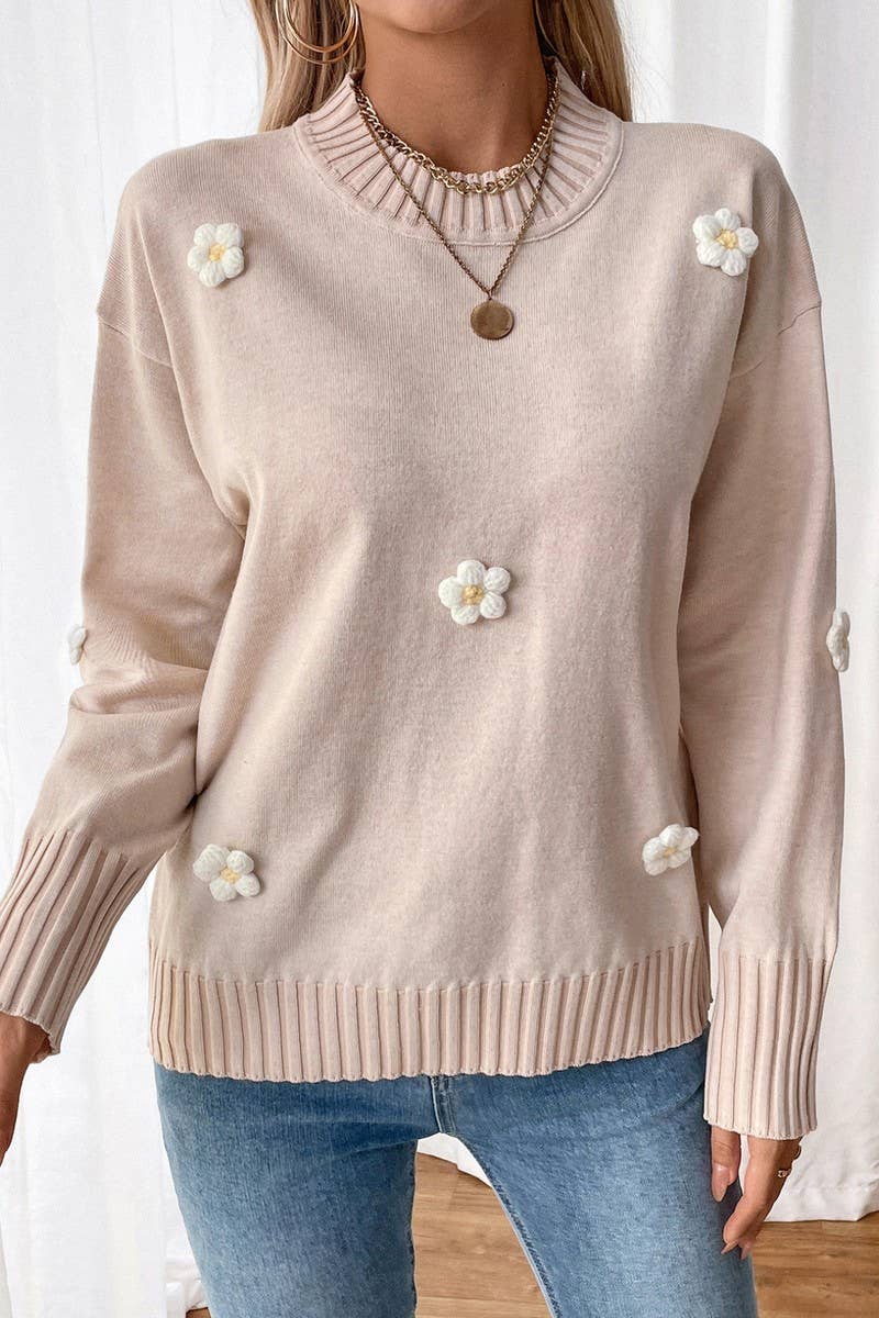 CWOSWL6838_FALL FLORAL KNITTED CREWNECK SWEATER