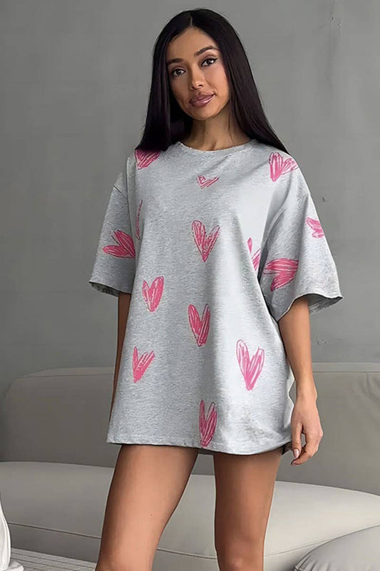 CWTTS1177_HAND-PAINTED HEART PRINT SHORT-SLEEVED T-SHIRT
