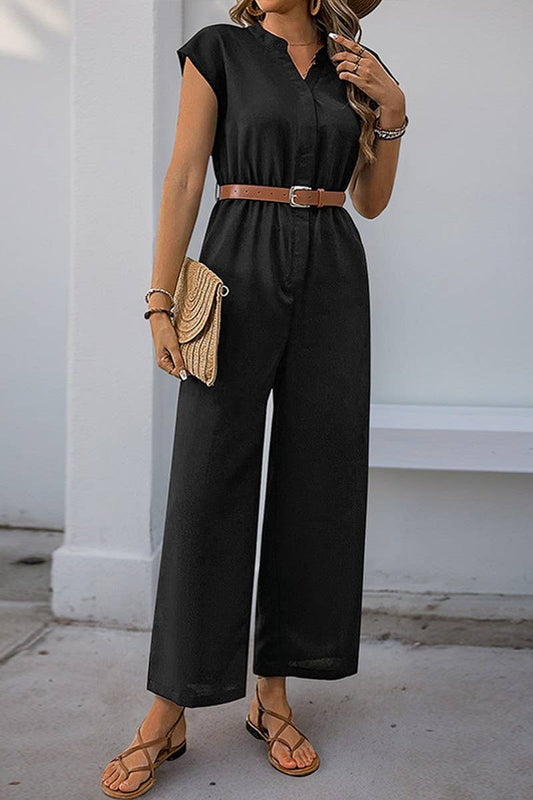 CWSJS1326_SOLID COLOR SMALL STAND COLLAR STRAIGHT JUMPSUIT