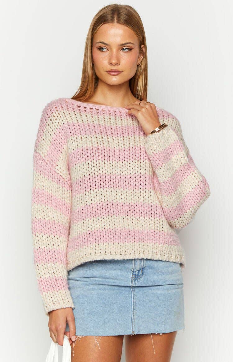 CHUNKY SWEATER WITH STRIPED IN CONTRASTING COLORS