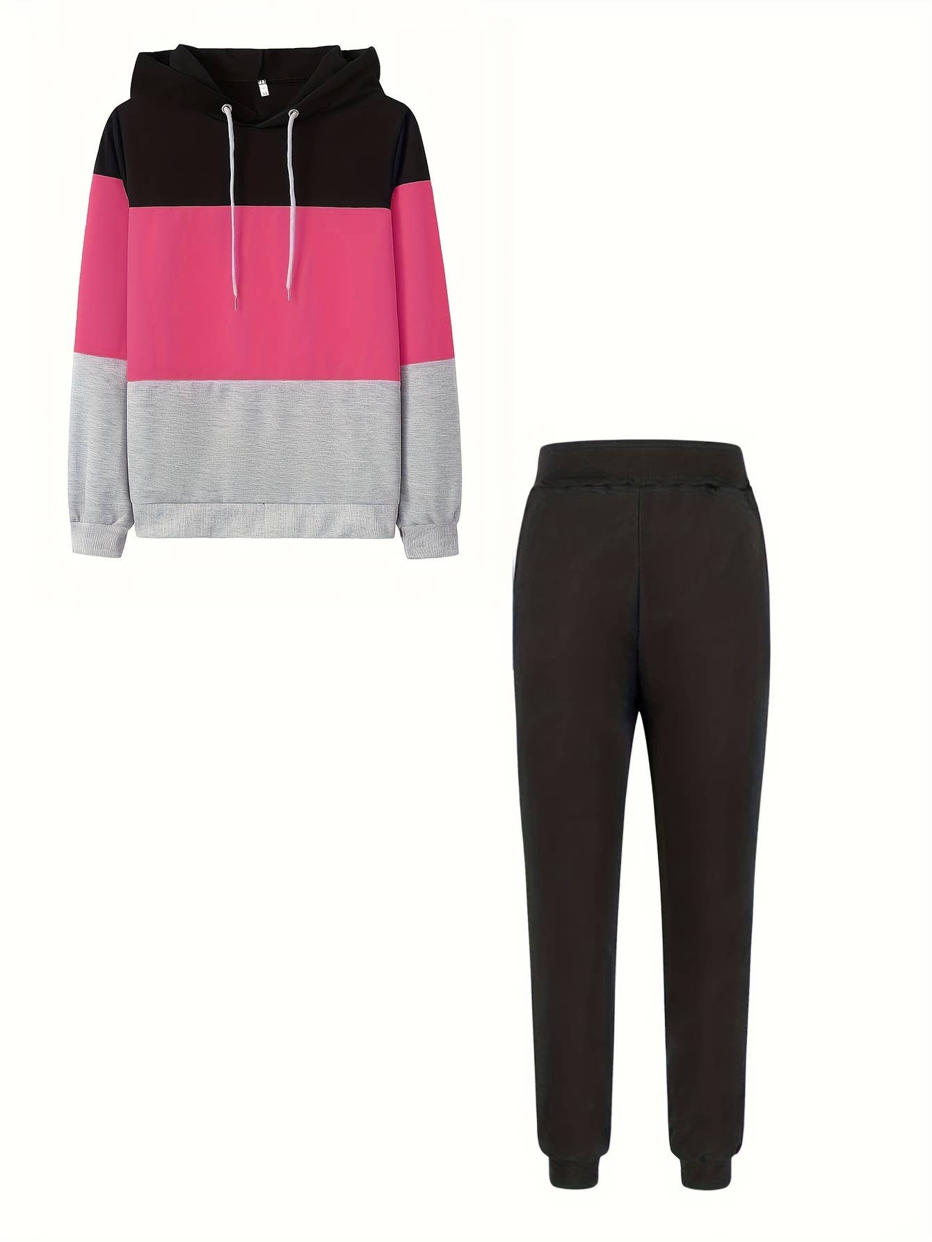 CASUAL COLOR MATCHING HOODIE AND HOODIE PANT SUIT