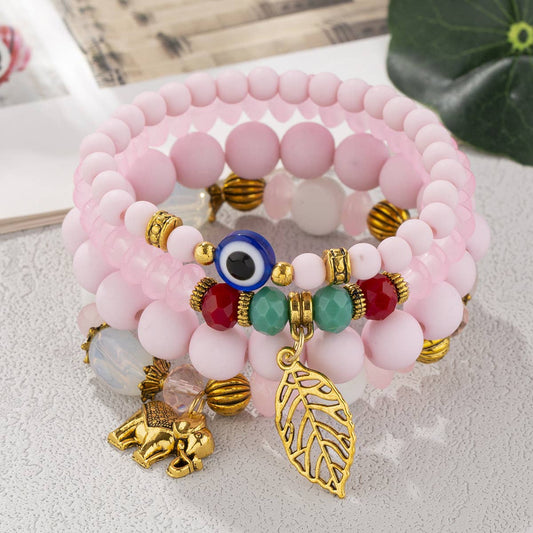 MULTI-LAYERED ELEPHANT LEAF BEAD BRACELET