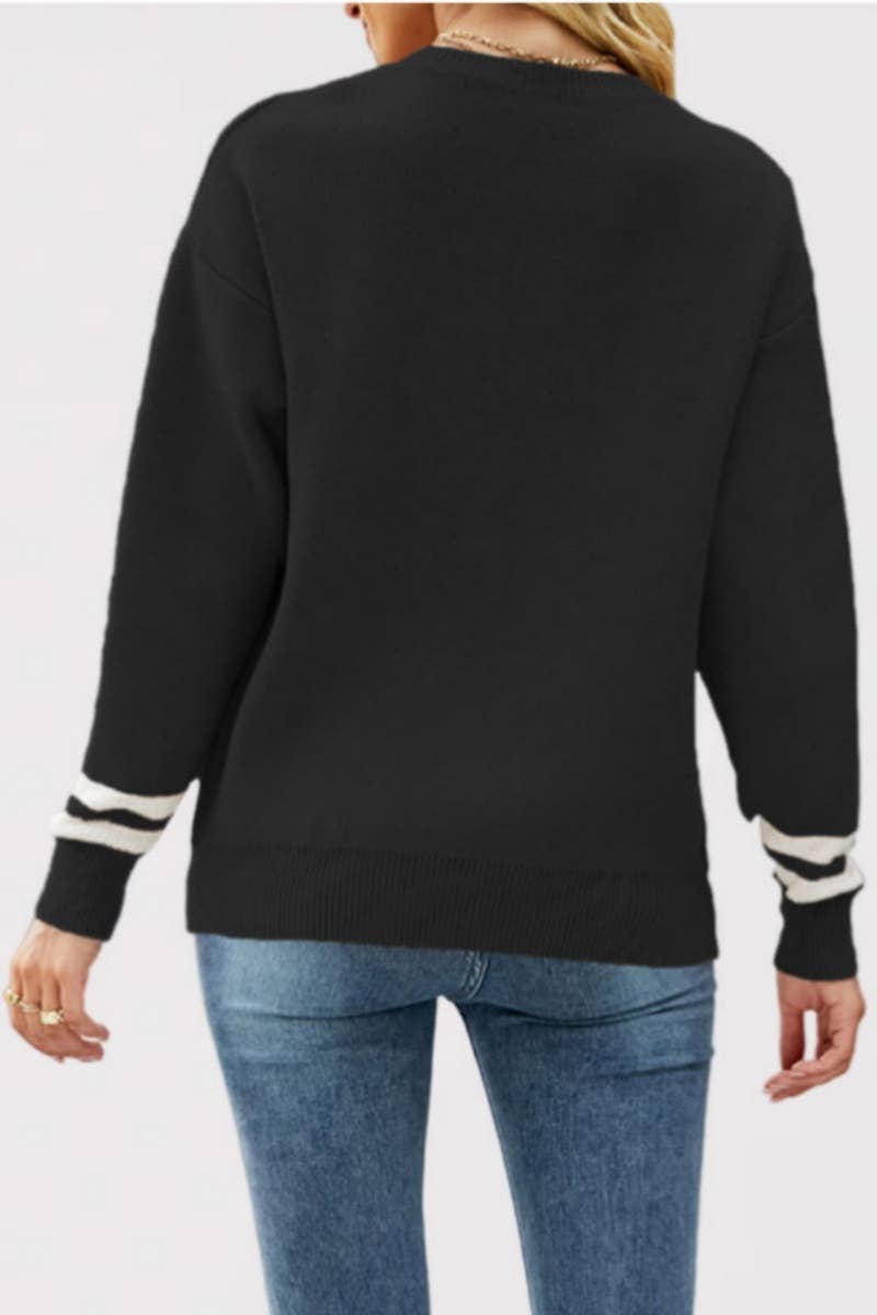 CWOSWL5879_CREW-NECK LETTER JACQUARD CASUAL SWEATER