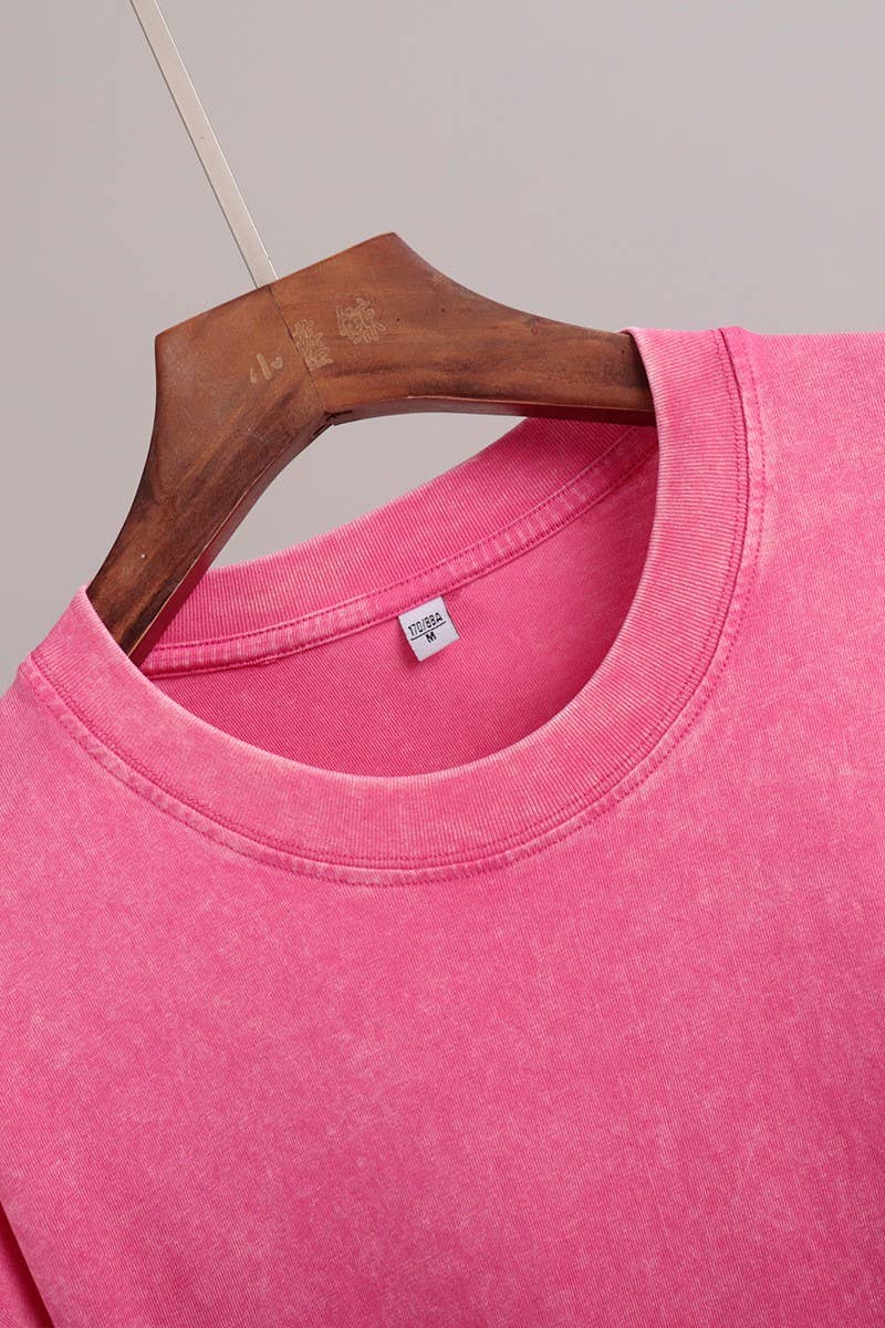 CWTTS1176_ROUND NECK WASHED DISTRESSED SHORT SLEEVE T-SHIRT