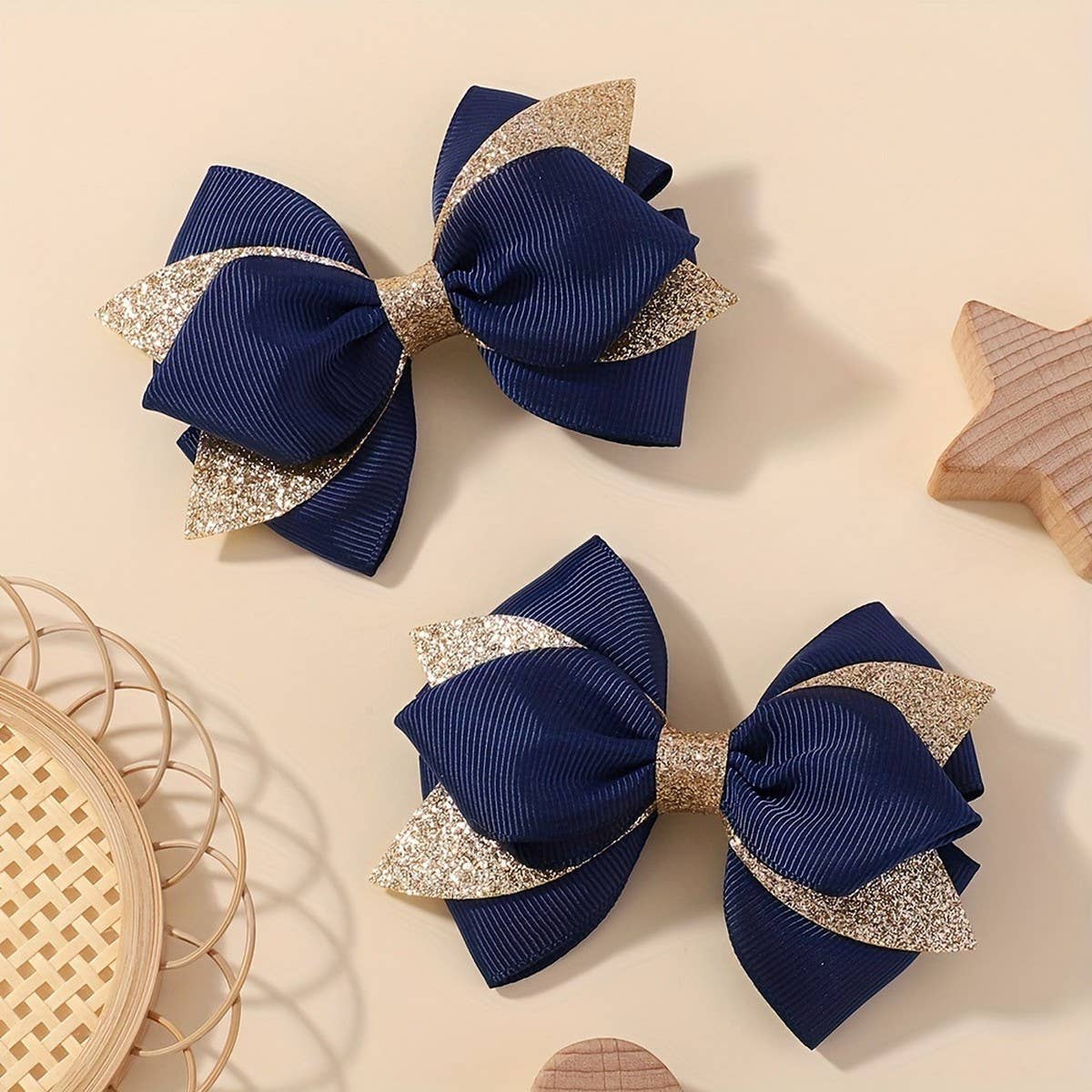 Glitter Bow Hair Clip Set for Girls Party Wear