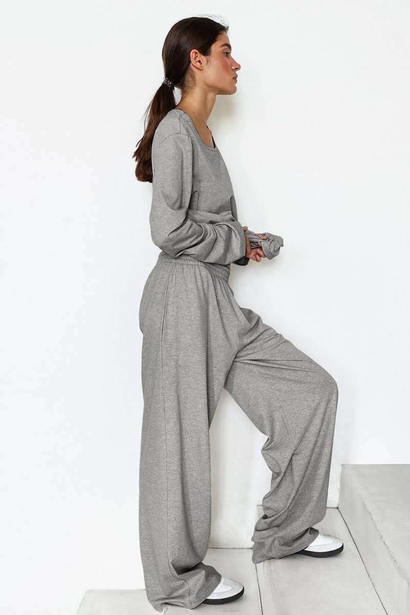 CWSJS1412_SOLID COLOR LONG SLEEVE LONG PANTS PAJAMA SET