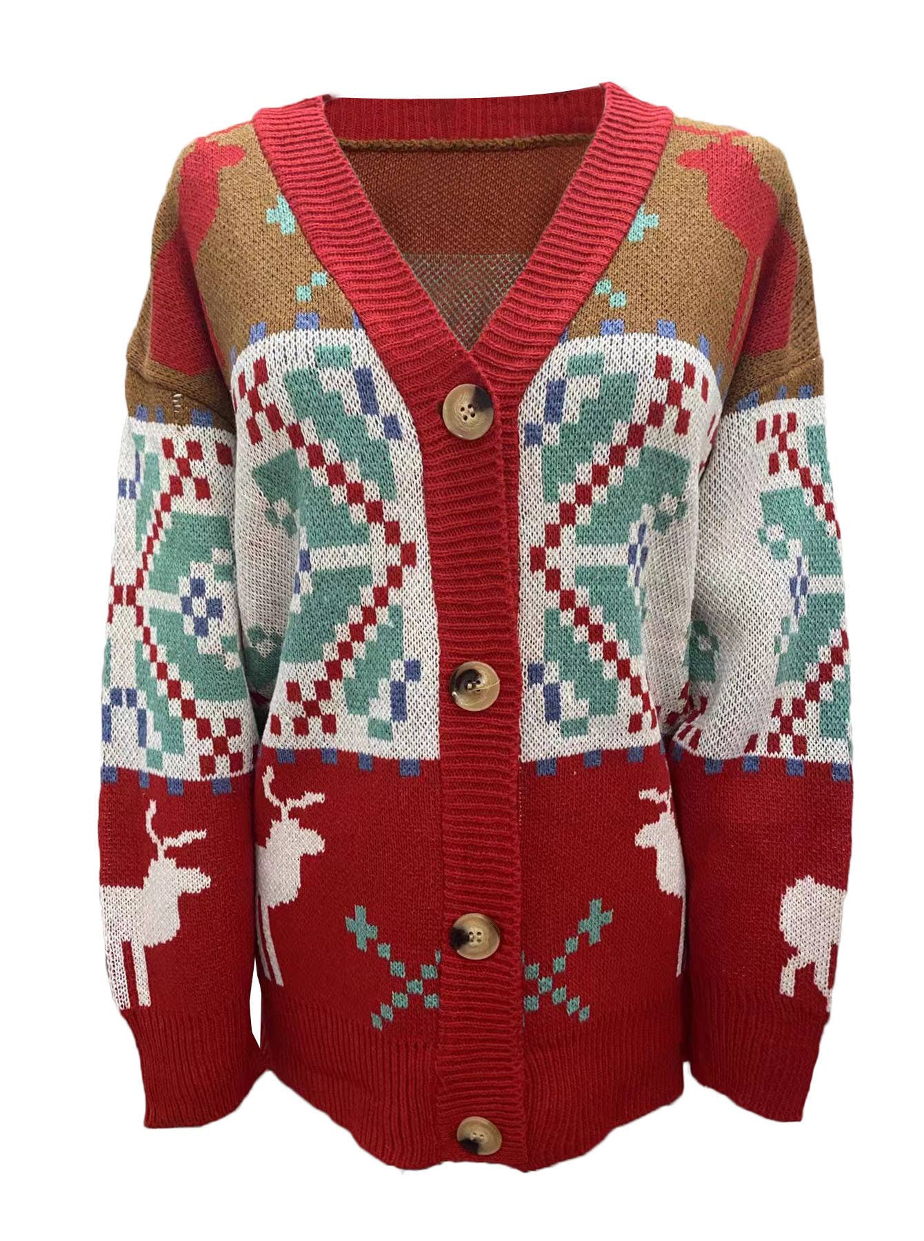 Christmas V-neck button knitted cardigan