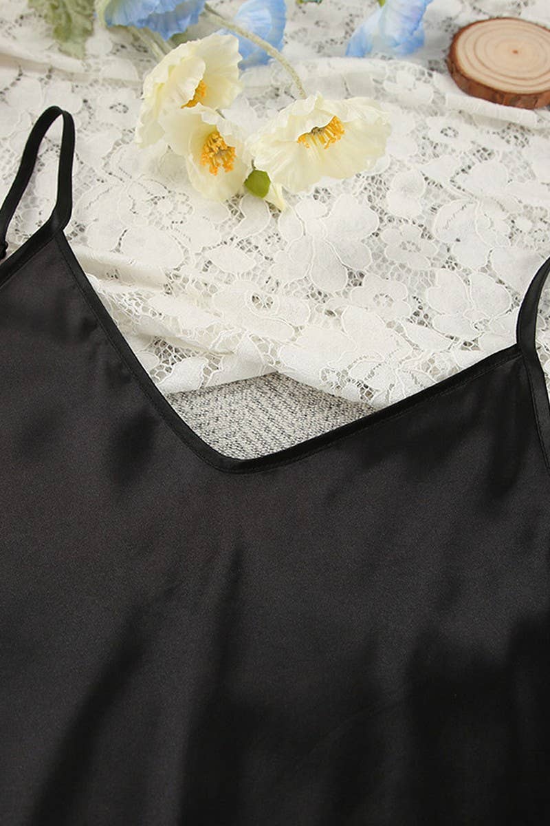 CWSPJ0380_BLACK SATIN SHORTS SUSPENDERS HOME WEAR SET