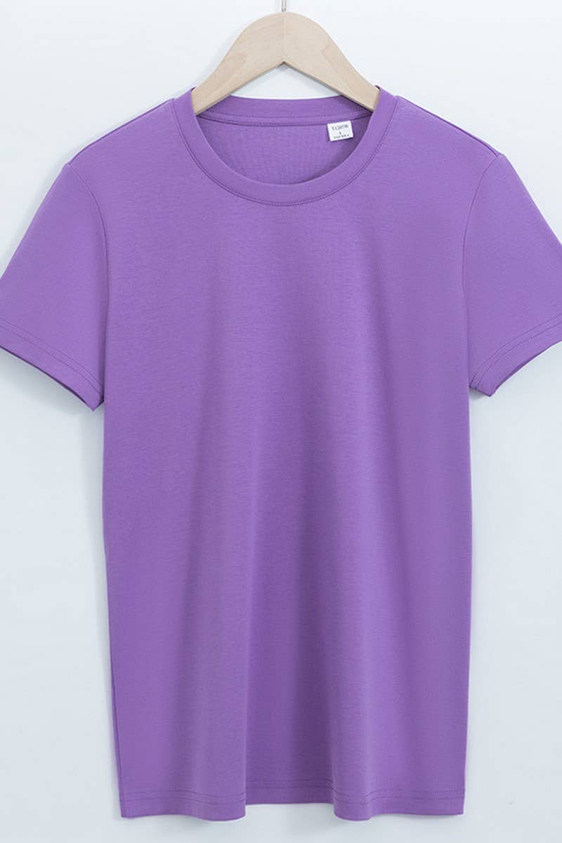 CWTTS1037_SOLID COLOR CASUAL ROUND NECK WOMEN T-SHIRT