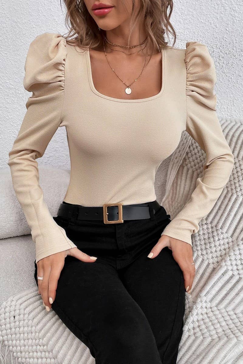 CWTBLL2704_SQUARE NECK LEG-OF-MUTON SLEEVE KNIT TOP