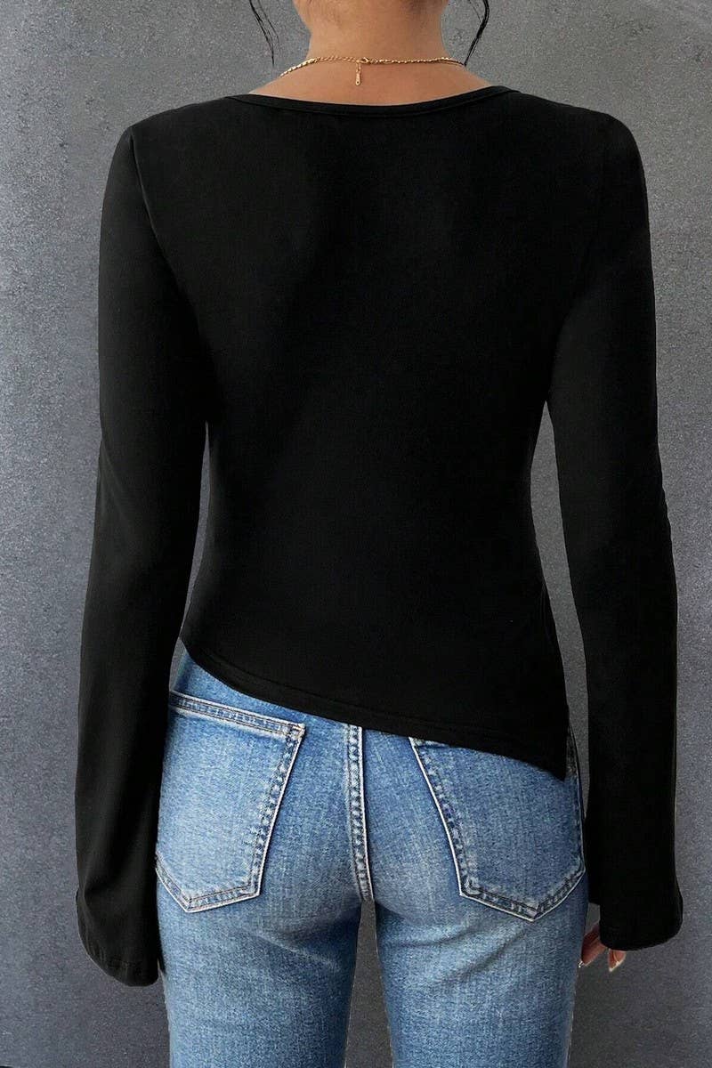 CWTBLL3528_CUTOUT METAL BUTTONS ASYMMETRIC HEM TOP