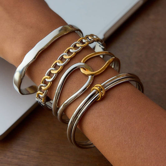 Classic Two-Tone Double Ring Bangle, 18K Gold