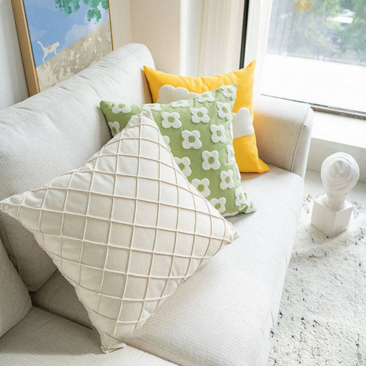 Moroccan Style Embroidered Grid Pillow Cover