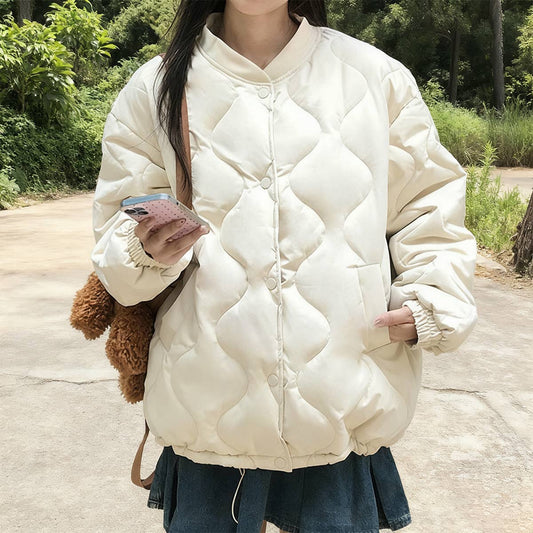 Collar diamond plaid thick padded jacket