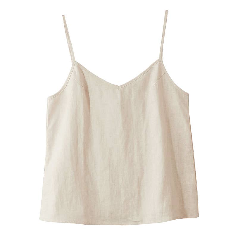 Cotton linen V-neck solid color loose halter top