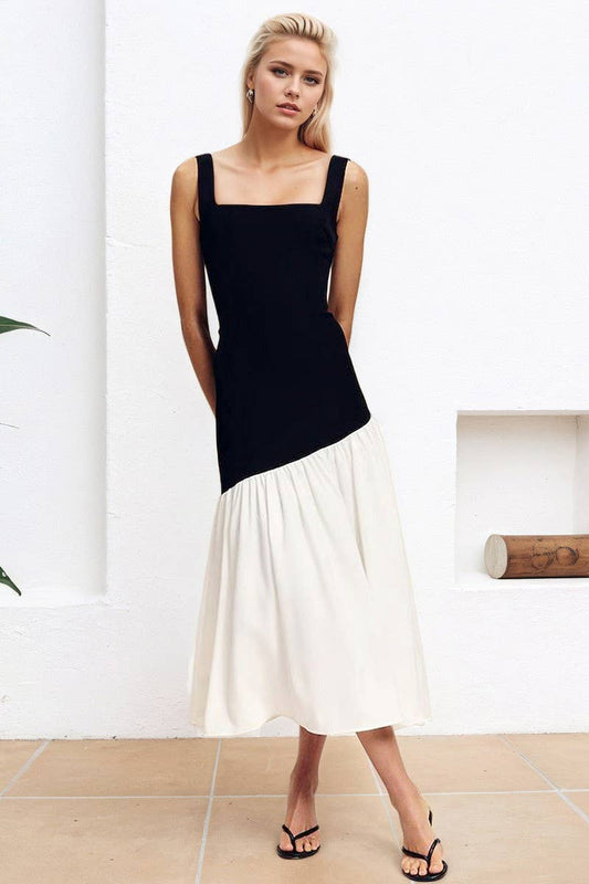 CWDMD6422_COLORBLOCK OFF SHOULDER SLEEVELESS MAXI DRESS