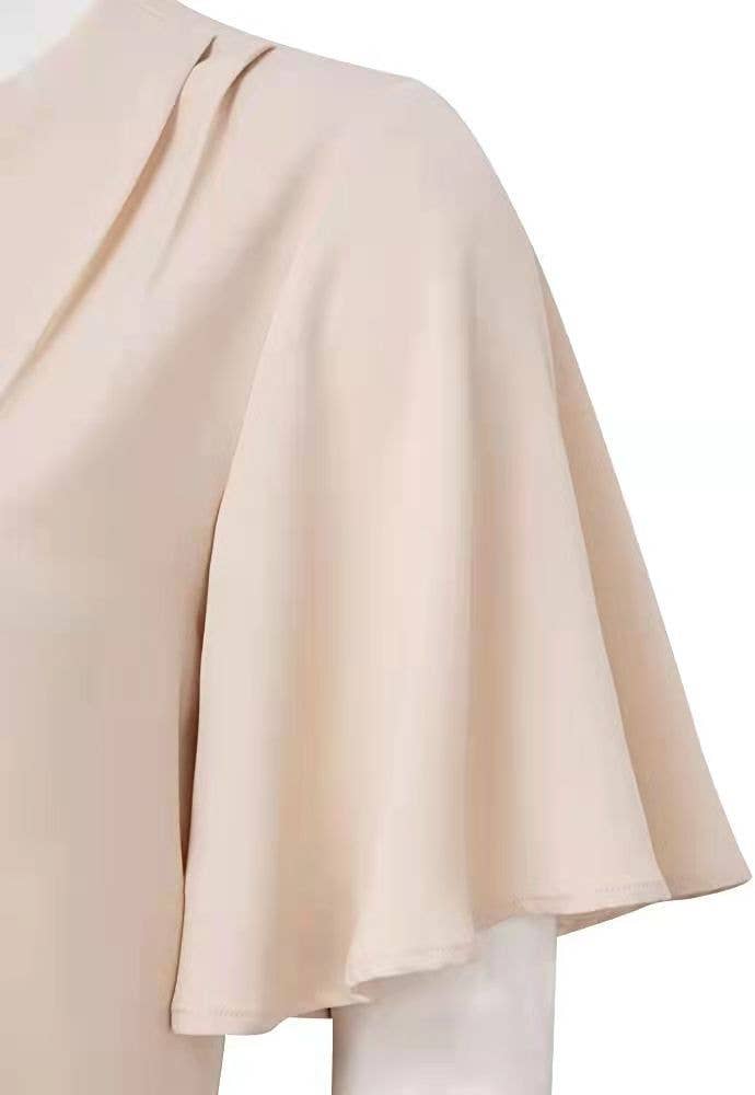 CWTBLS0304_V-Neck Shirt Sleeve Top