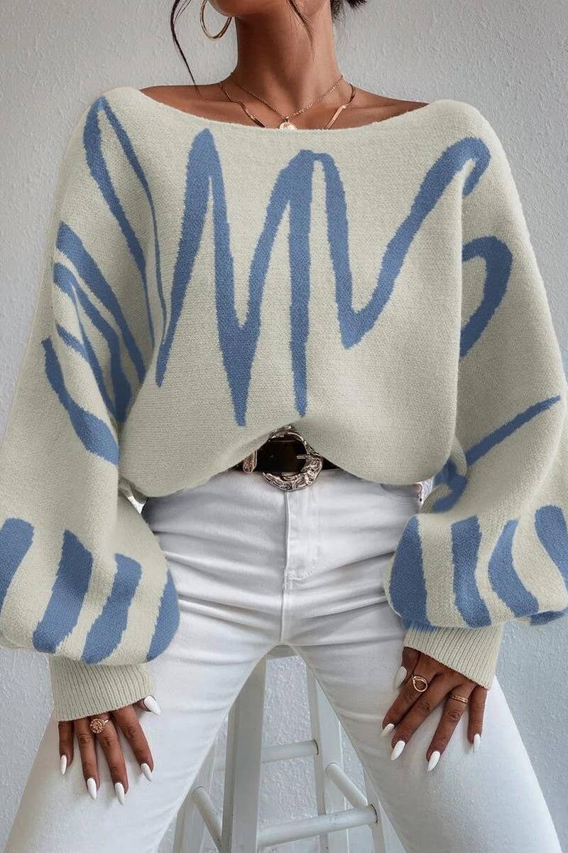 CWOSWL6264_BALLOON SLEEVE LOOSE KNIT PULLOVER SWEATER