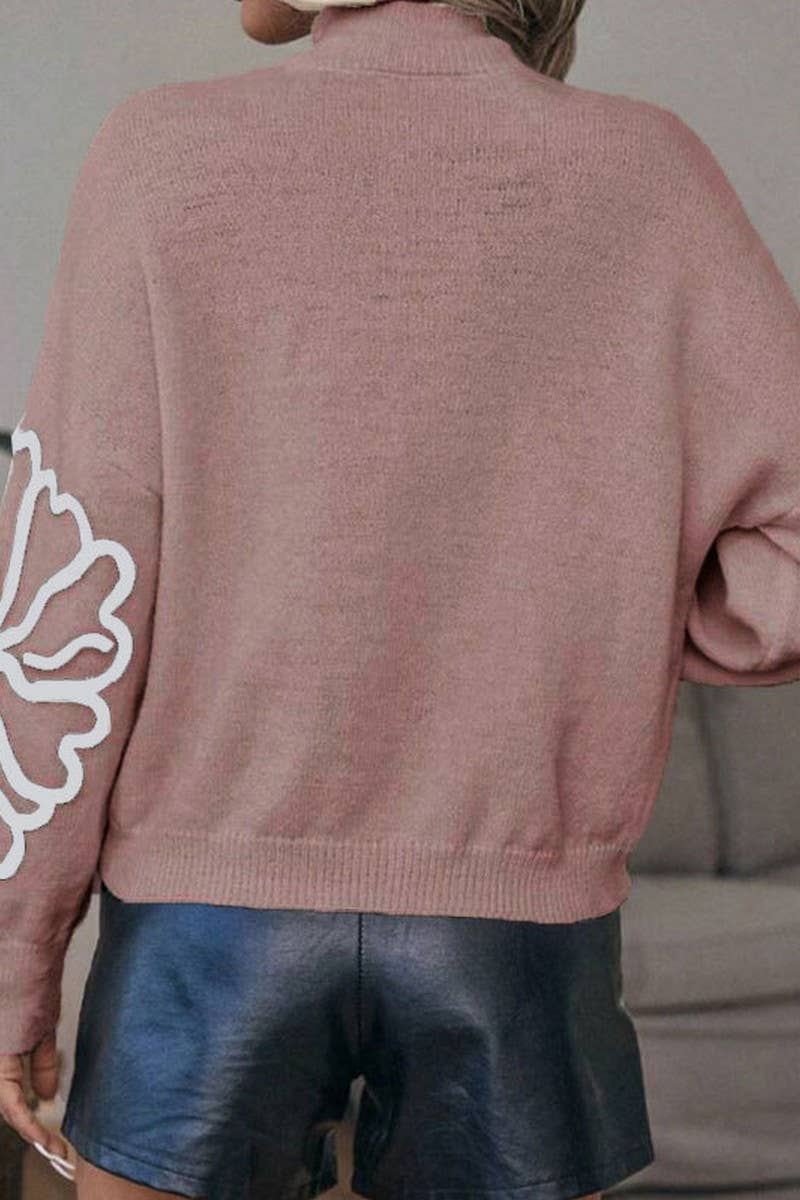 CWOSWL07303_EMBROIDERED 3D FLORAL HIGH NECK KNIT SWEATER