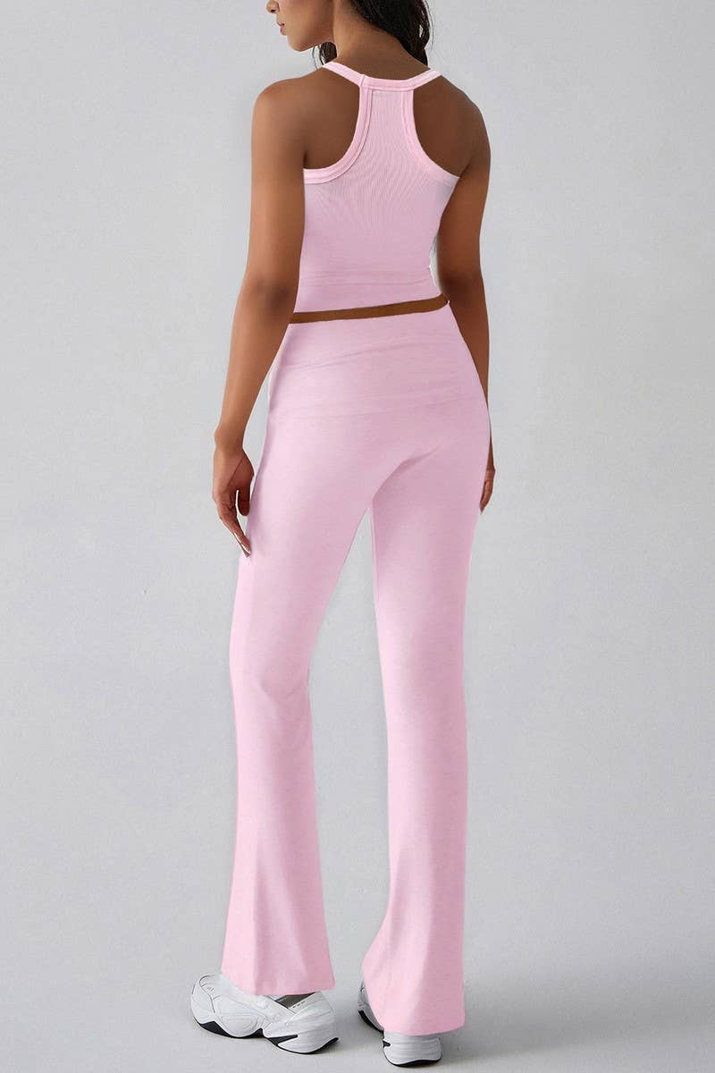 CWSS1185_SPORTY SOLID COLOR KNITTED VEST AND TROUSERS SET