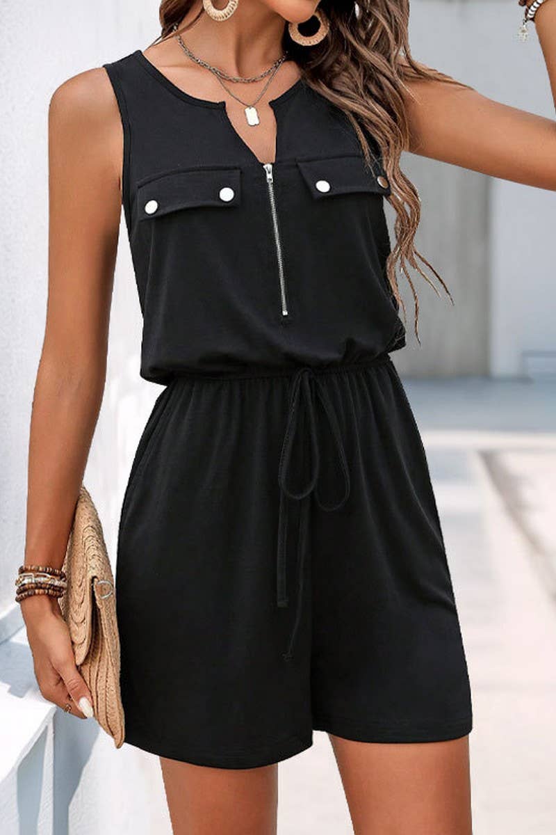 CWSJS1273_SOLID SLEEVELESS ZIPPER POCKET JUMPSUIT
