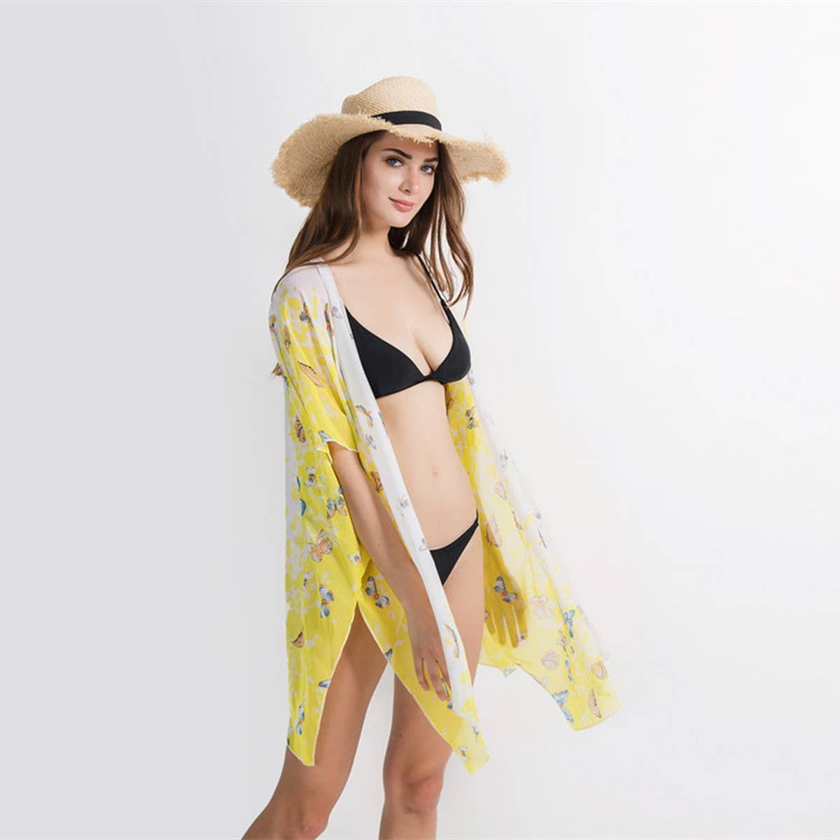 BUTTERFLY PRINT OPEN FRONT KIMONO CARDIGAN_CWASC0791