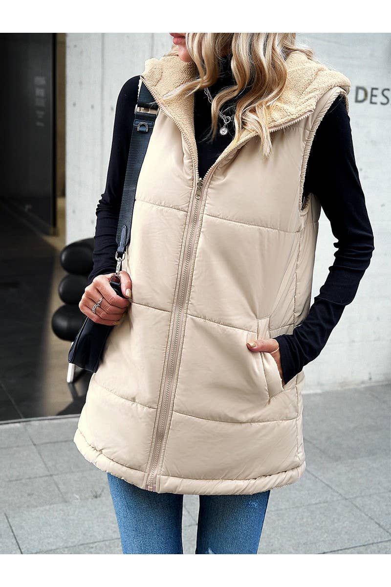 CWOJA0937_Zip Up Jacket Double Sided Warm Cardigan Vest