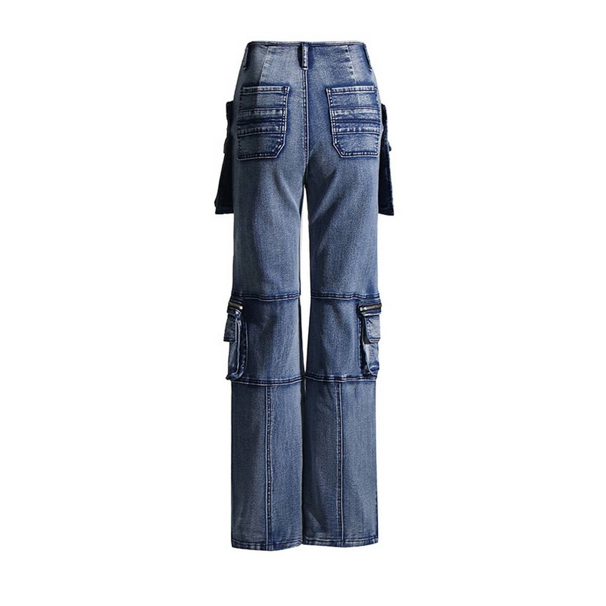 MID RISE STRAIGHT MULTI POCKET DESIGN CASUAL JEANS