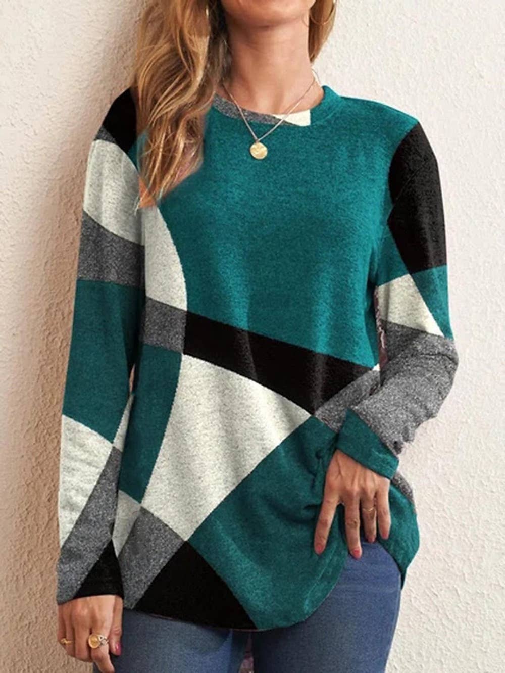 COMFORTABLE GEOMETRIC DESIGN COLOR CONTRAST SHIRT