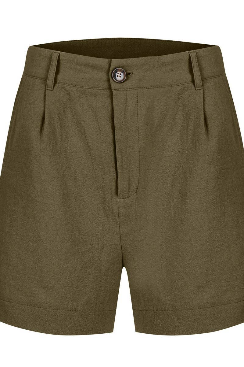CWBSP0558_HIGH WAIST SOLID BUTTON WAIST CASUAL SHORTS