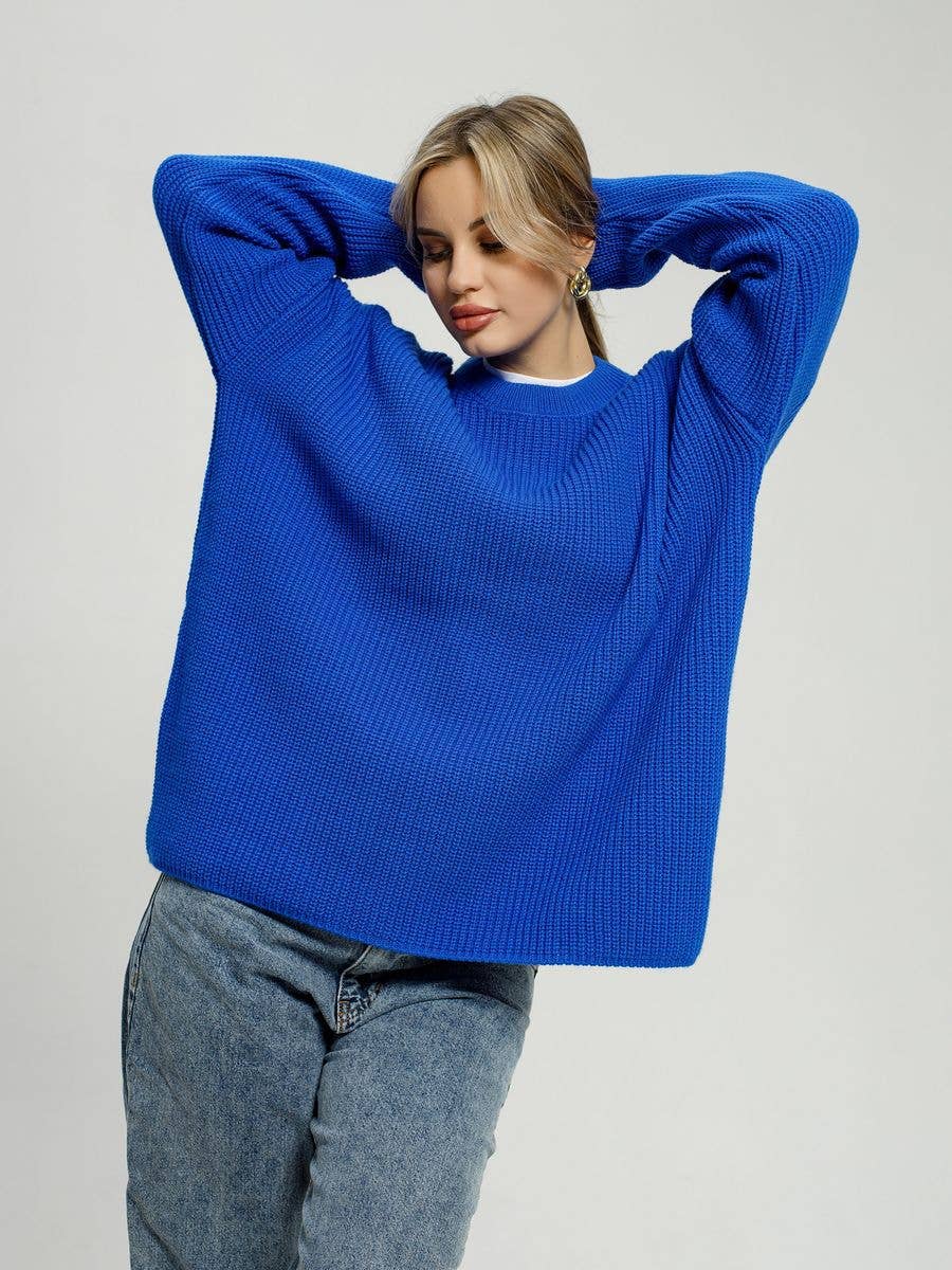 CREW-NECK PULLOVER LOOSE LONG-SLEEVE SWEATER