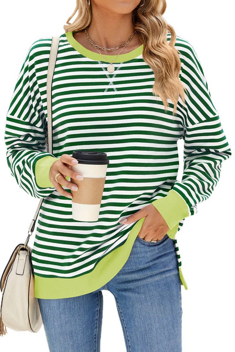 CWTBLL1198_CONTRAST COLOR ROUND NECK STRIPED SWEATSHIRT
