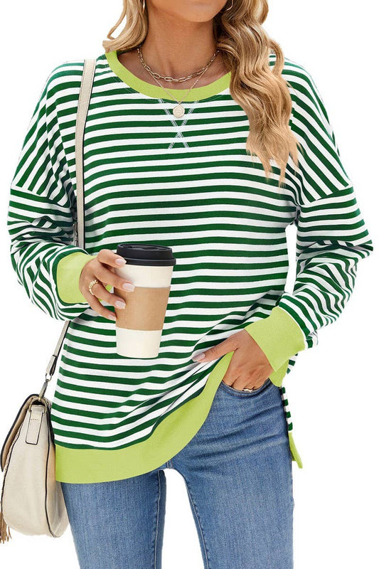 CWTBLL1198_CONTRAST COLOR ROUND NECK STRIPED SWEATSHIRT