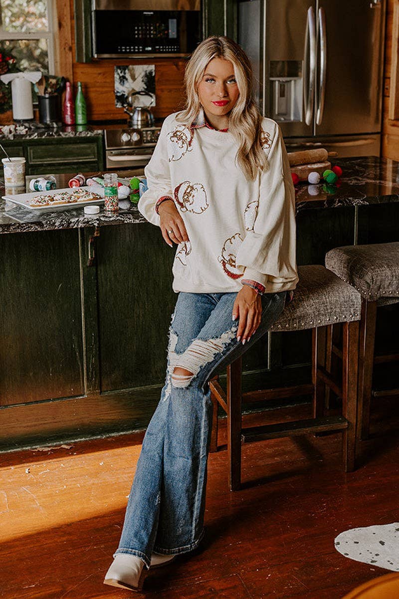 CWTBLL01242_SEQUIN SANTA CLAUS CHRISTMAS SWEATSHIRT