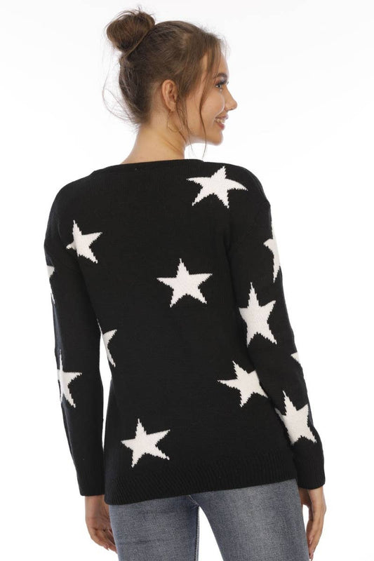 CWOSWL5201__AUTUMN STARS LONG-SLEEVED CREW NECK SWEATER