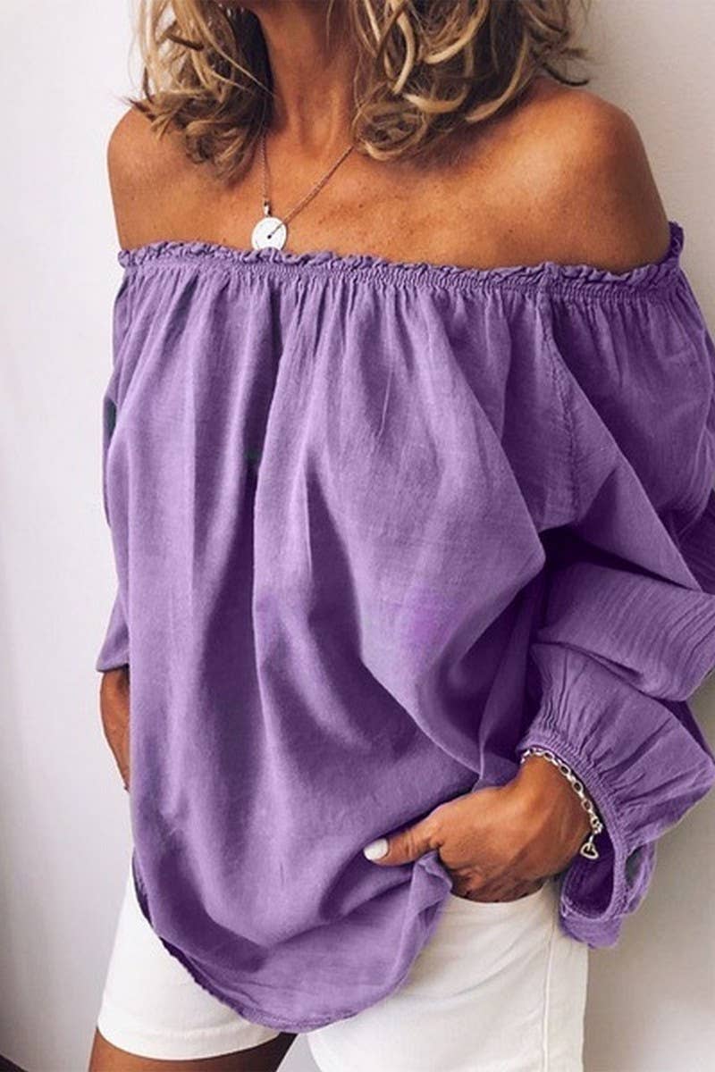 CWTTL01004_BOAT NECK ELASTIC PLEATED SOLID COLOR SHIRT