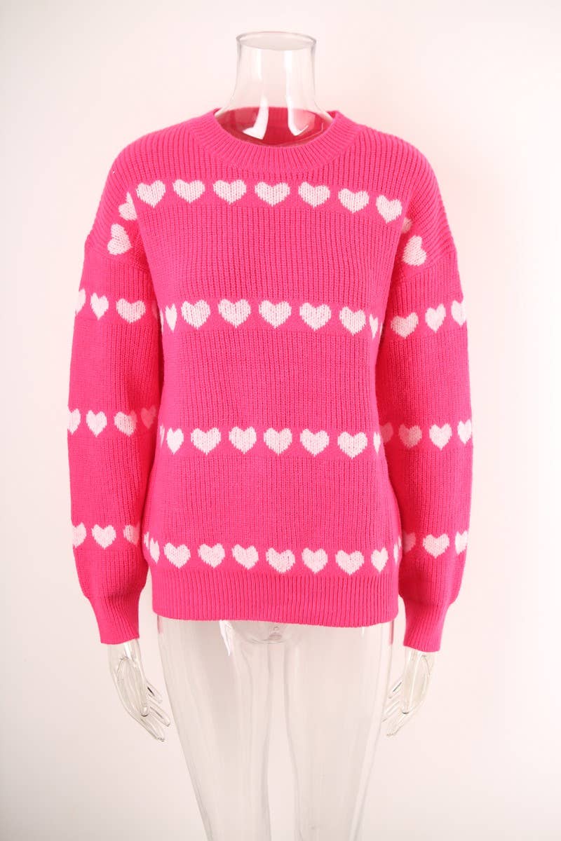 CWOSWL3098_LOOSE ROUND NECK HEART PULLOVER KNITTED SWEATER