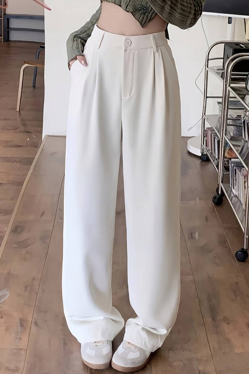 CWBLP2075_HIGH WAIST LOOSE FIT DRAPED STRAIGHT TROUSERS