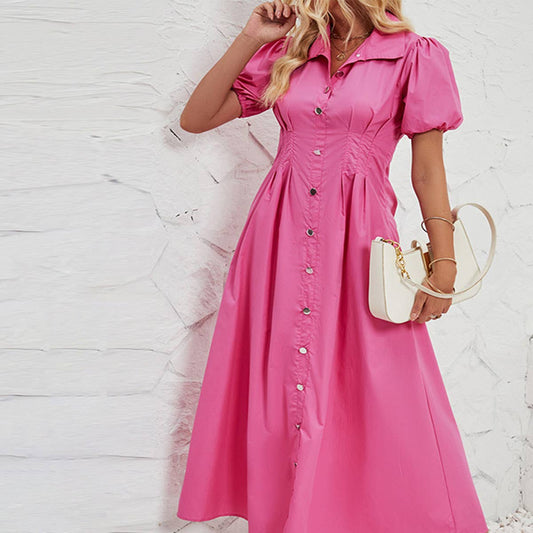 Button-down waist cotton shirt dress