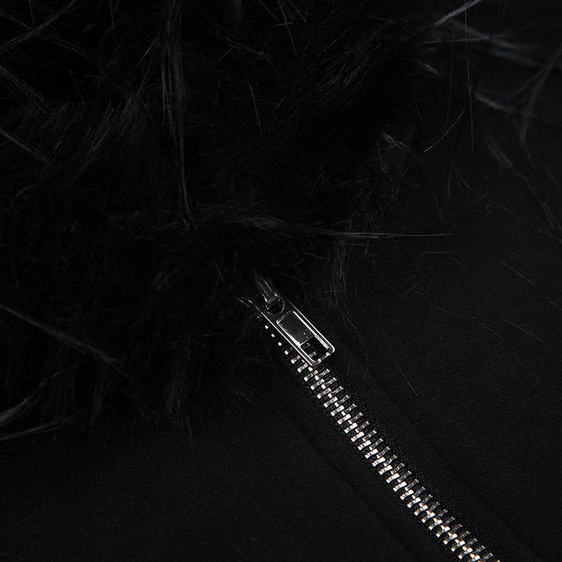 Dark wind big hair collar hooded loose coat