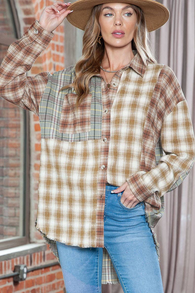 CASUAL PLAID PRINT COLLARED LONG-SLEEVED SHIRT