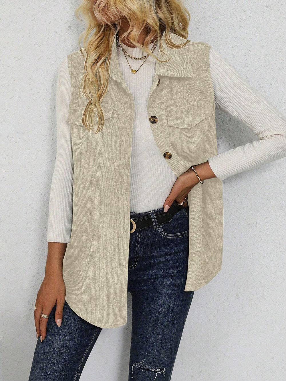 Casual corduroy lapel cardigan